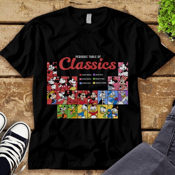 Disney Mickey And Friends Periodic Table Of Classics Unisex Tee Adult T-shirt - Picture 1 of 2